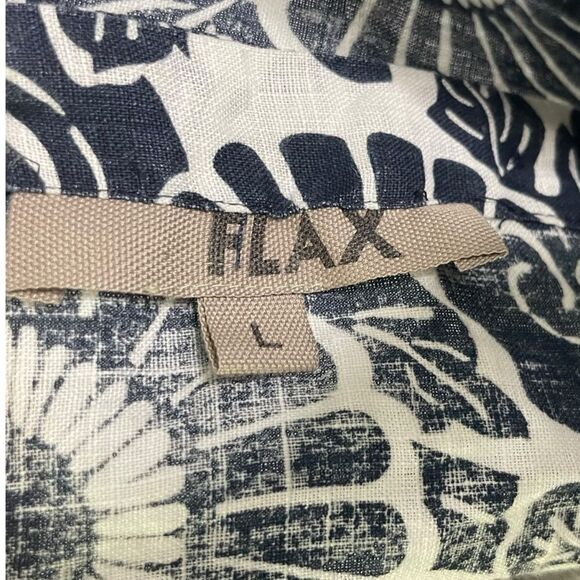 FLAX Banded Simplicity Midnight Print Floral Navy Blue White Dress Linen - Picture 9 of 11